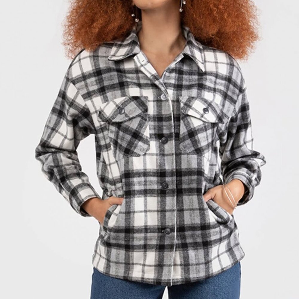 Black Plaid Waist Shacket